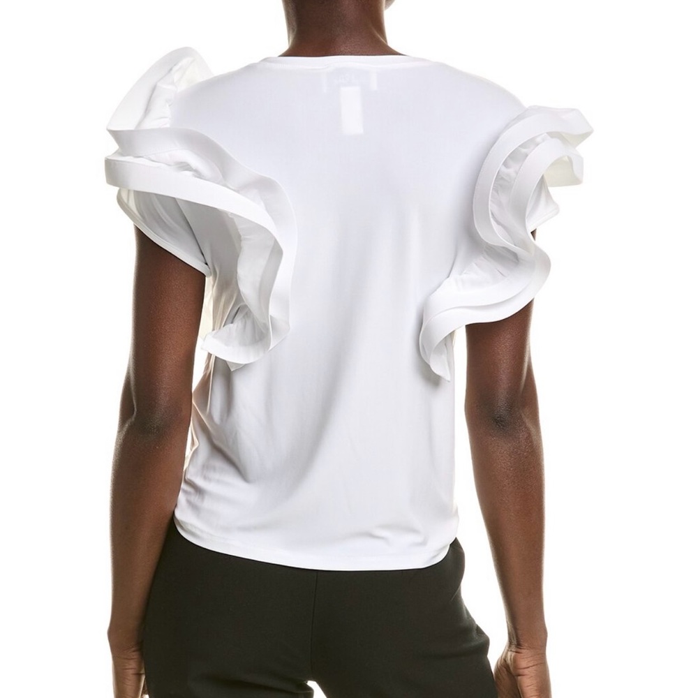Joseph Ribkoff White Ruffled Sleeveless Muscle Top - Picture 2 of 3